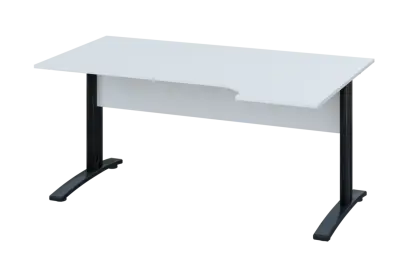 ERK 28 - 164 stůl kancelářský, rohový, pravý, kovová podnož černá, deska 25 mm, široký 1600 mm, bílá